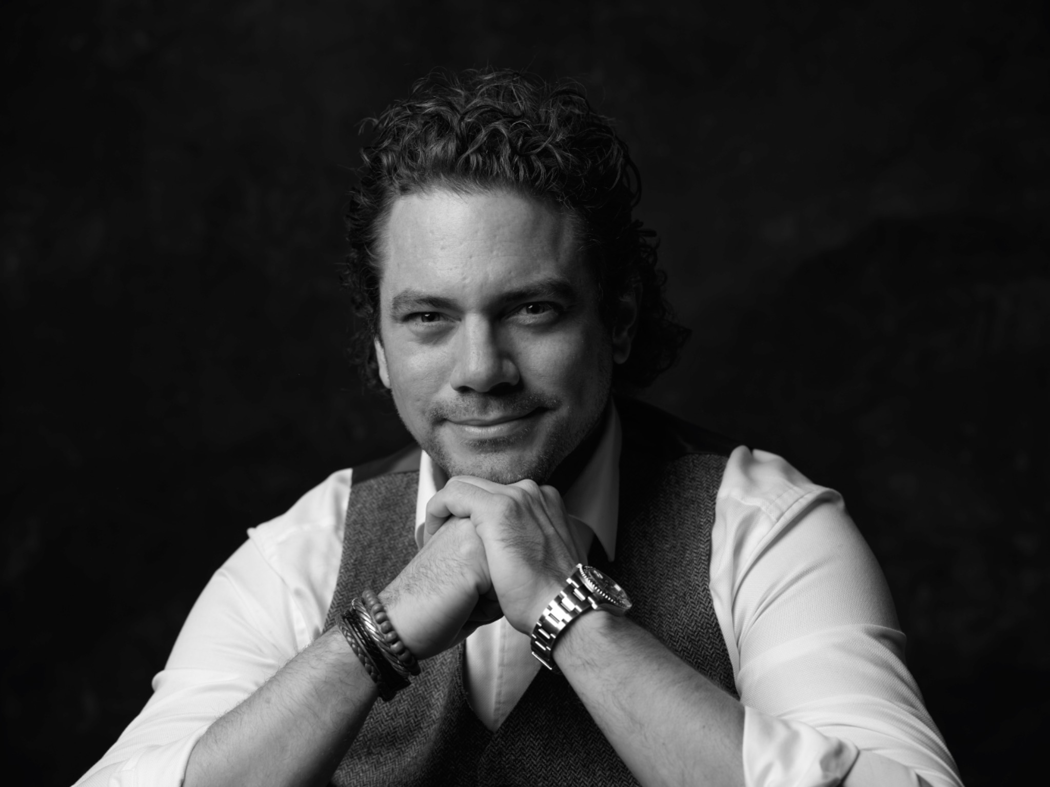 Black-and-white portrait of Balazs Juszt
